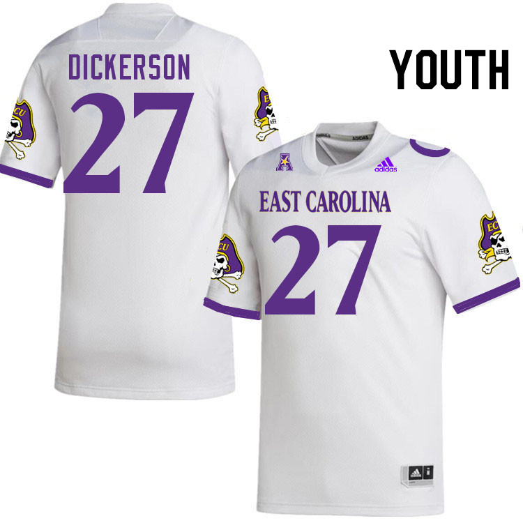 Youth #27 Jason Dickerson ECU Pirates College Football Jerseys Stitched-White